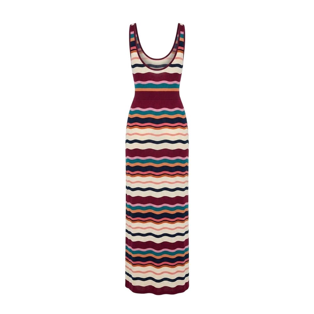 Chelsea Sky XL Maxi Dress Wavy Stripe 100% Lyocell Side Split Boho